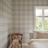 Geblokt ruiten behang voor kinderkamer tienerkamer Ranold Sandberg misty blue lichtblauw S11013