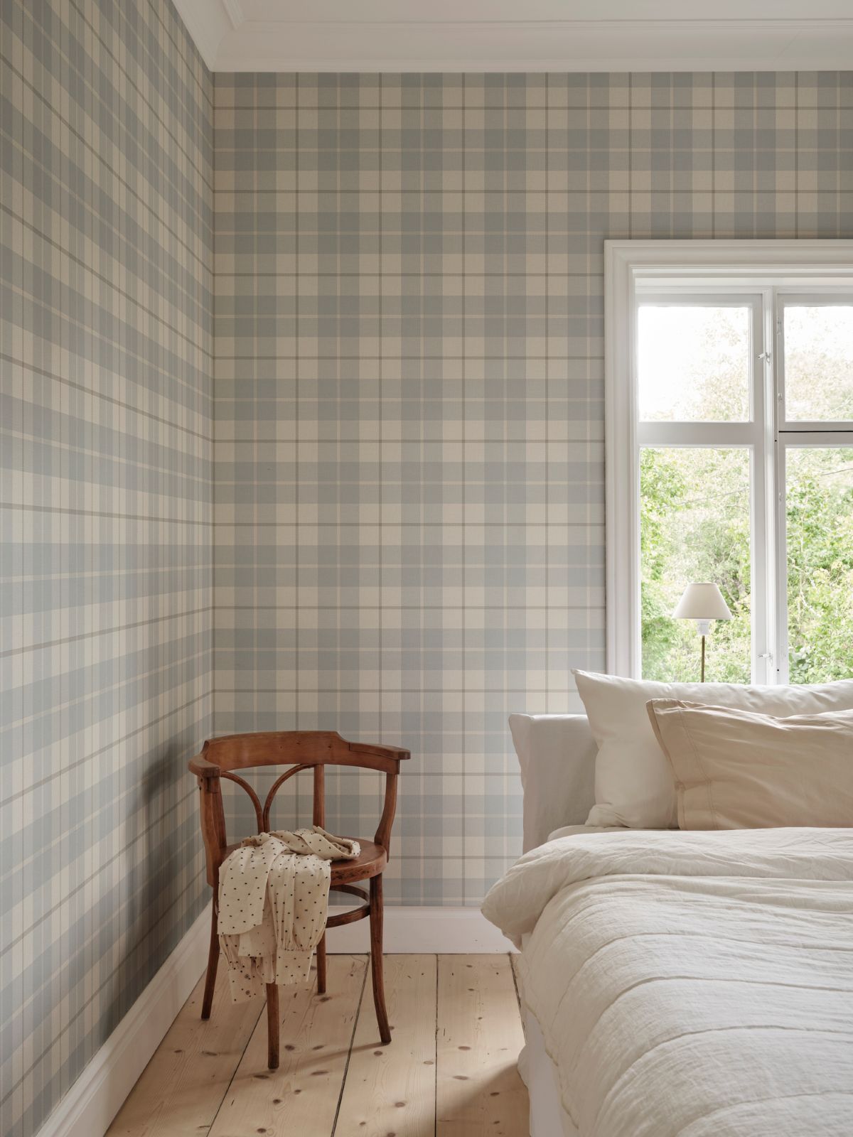 Geblokt ruiten behang voor kinderkamer tienerkamer Ranold Sandberg misty blue lichtblauw S11013