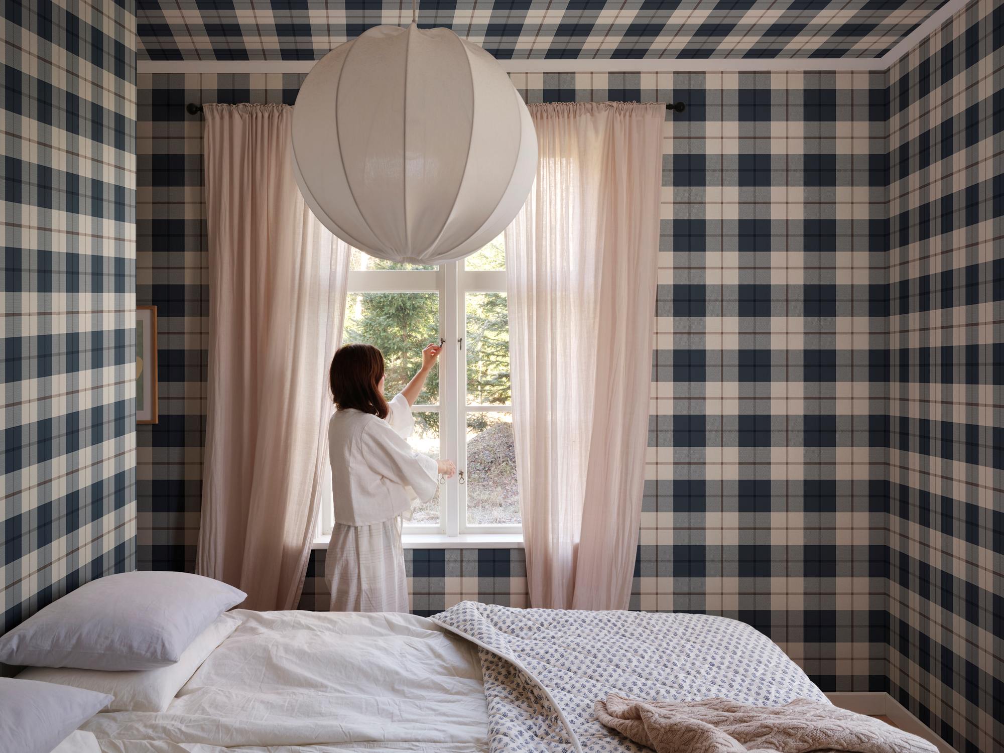 Schotse ruit behang voor kinderkamer, jongenskamer Ranold Sandberg classic blue donkerblauw S11018
