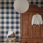 Schotse ruit behang voor kinderkamer, jongenskamer Ranold Sandberg classic blue donkerblauw S11018
