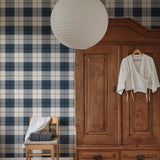 Schotse ruit behang voor kinderkamer, jongenskamer Ranold Sandberg classic blue donkerblauw S11018