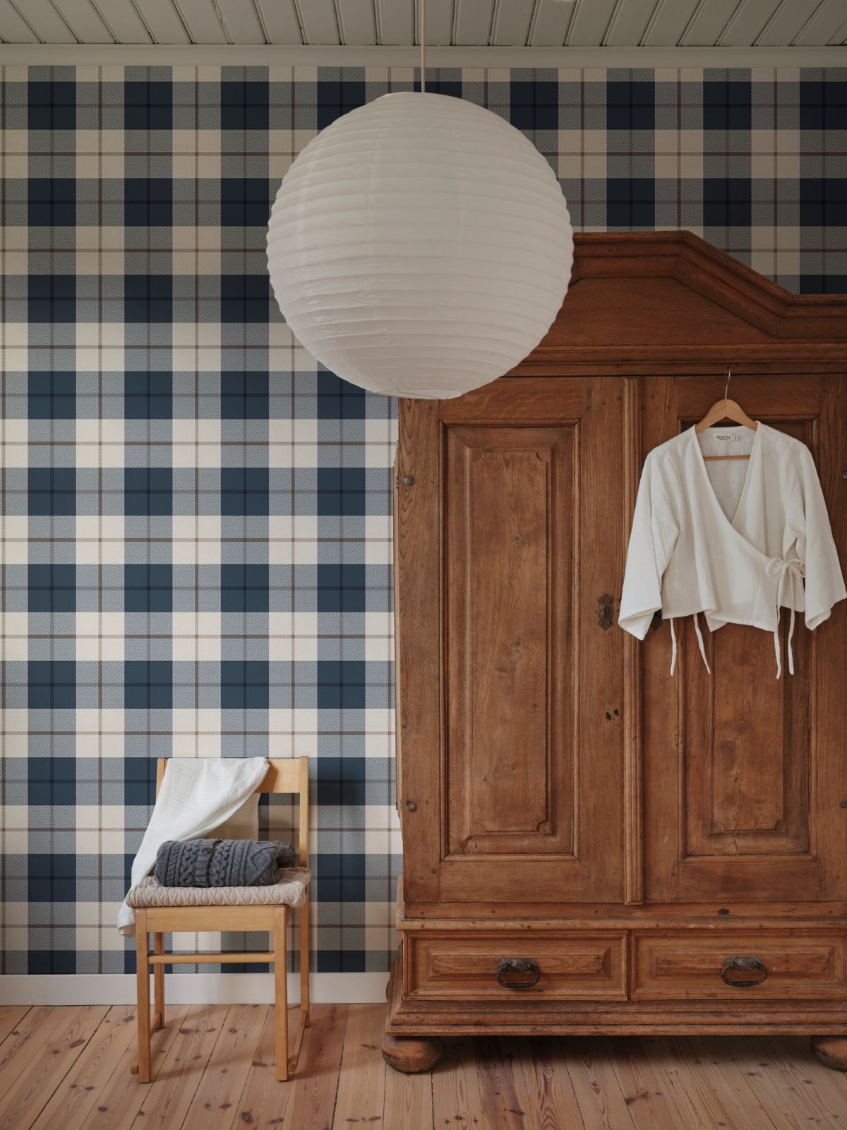 Schotse ruit behang voor kinderkamer, jongenskamer Ranold Sandberg classic blue donkerblauw S11018