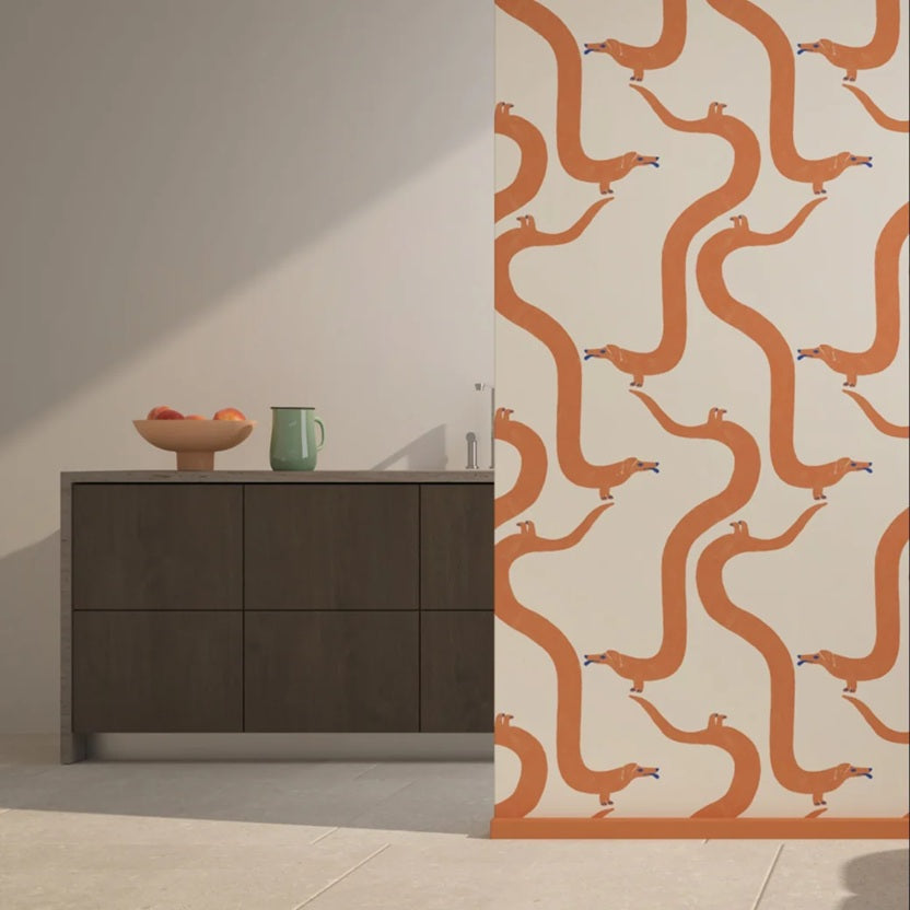Season Paper Acrobatic teckels honden behang voor de kinderkamer offwhite