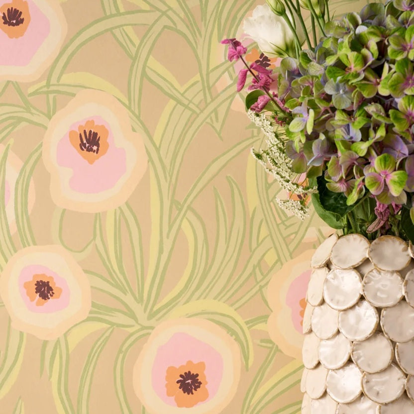Season Paper bloemen behang Entrelacs Argile groen