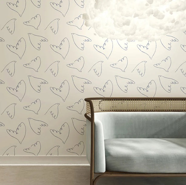 Season Paper Imagine vogel behang neutraal voor de kinderkamer en babykamer offwhite