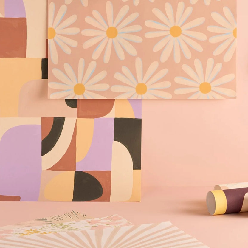 Season Paper Passionnement bloemen behang voor de kinderkamer terra roze madeliefjes