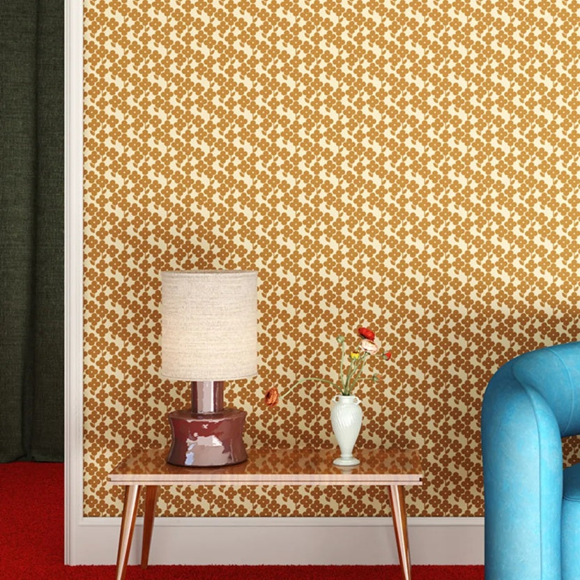 Season Paper bloemen behang voor meisjeskamer en babykamer okergeel
