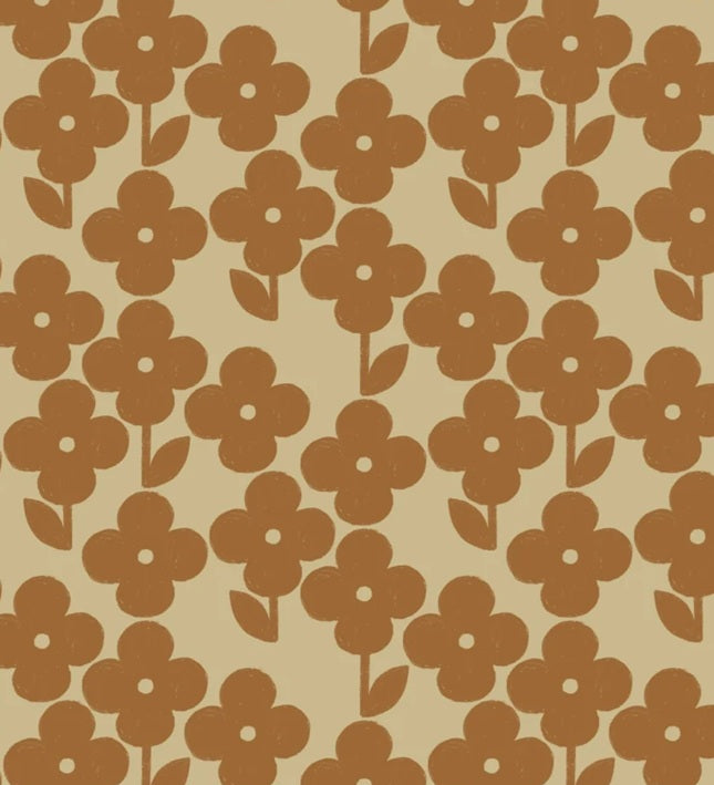 Season Paper bloemen behang voor meisjeskamer en babykamer okergeel