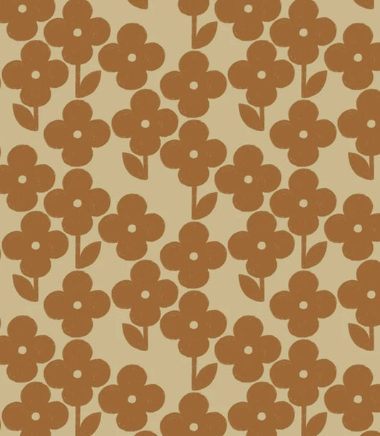 Season Paper bloemen behang voor meisjeskamer en babykamer okergeel
