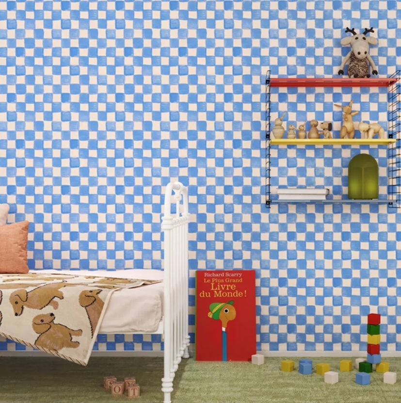Season Paper geblokt behang voor de kinderkamer blauw
