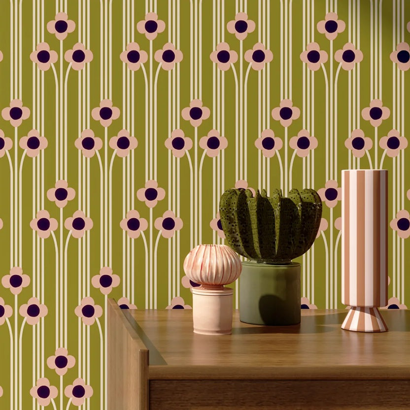Season Paper Pop Bronze bloemen behang voor de kinderkamer groen