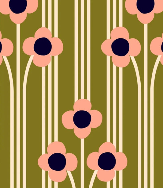 Season Paper Pop Bronze bloemen behang voor de kinderkamer groen