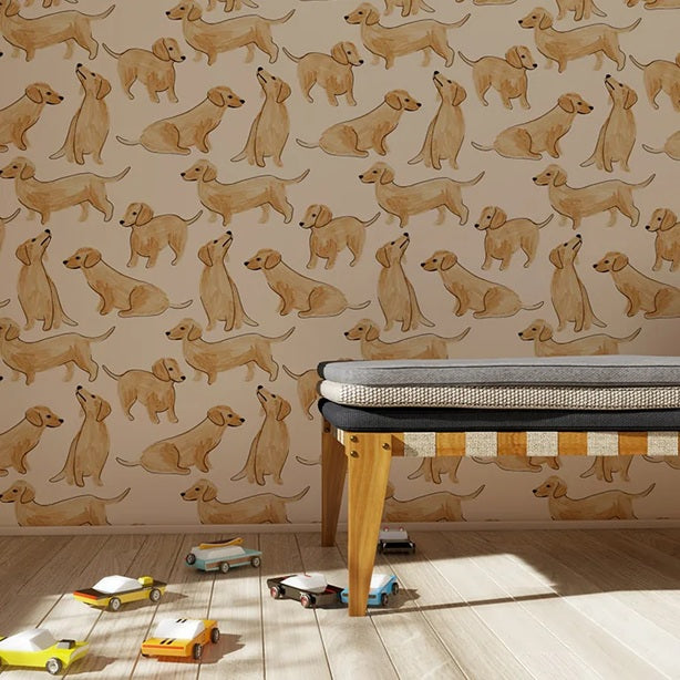 Season Paper behang voor de kinderkamer teckels honden bruin