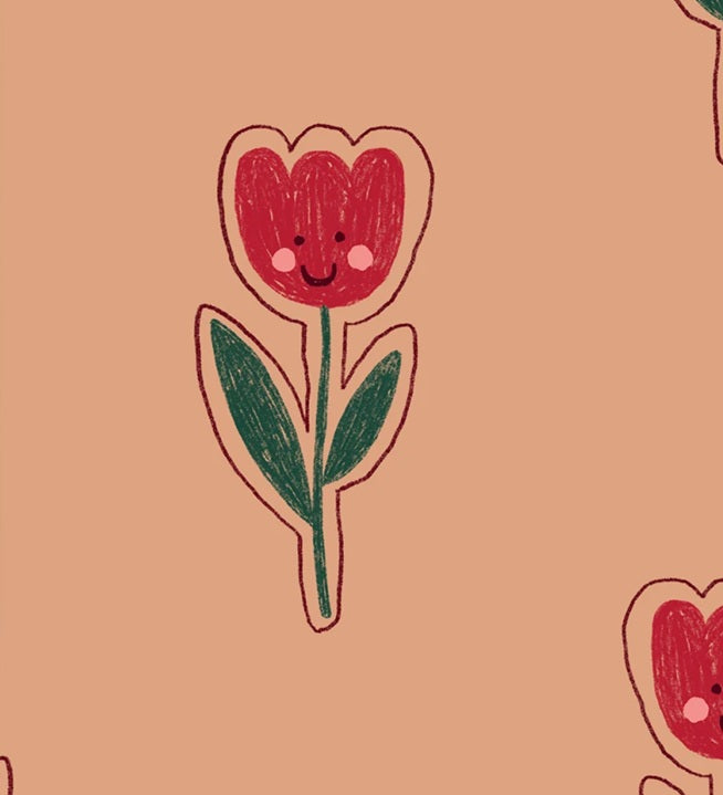 Season Paper Tulipe Joyeuse tulpen behang voor meisjeskamer roze