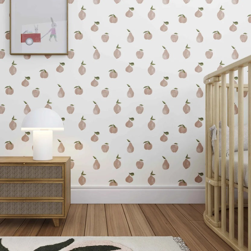 Season Paper verger behang voor de neutrale kinderkamer of babykamer met fruit
