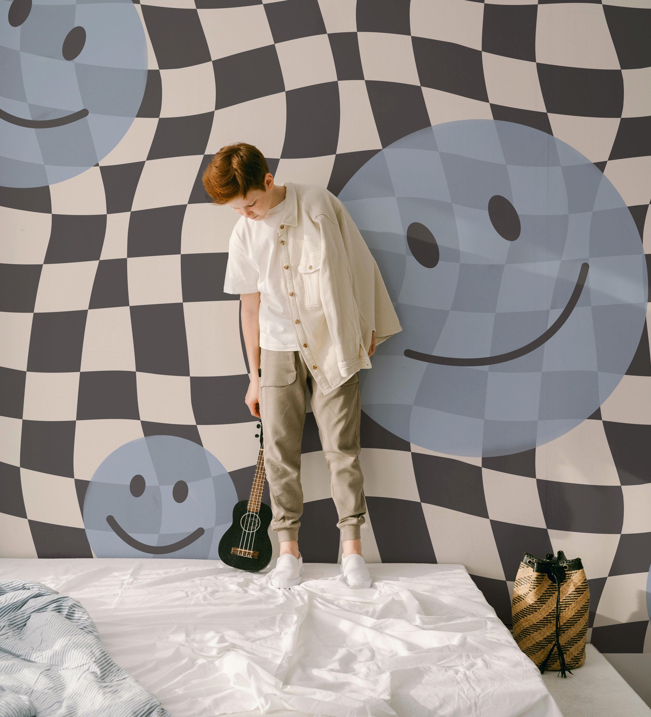 Papr Walls Smiley Fotobehang Face the Wall - Blauw