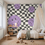 Smiley behang kinderkamer tienerkamer meidenkamer paars Papr Walls Face the Wall geblokt