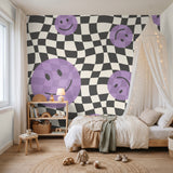 Smiley behang kinderkamer tienerkamer meidenkamer paars Papr Walls Face the Wall geblokt