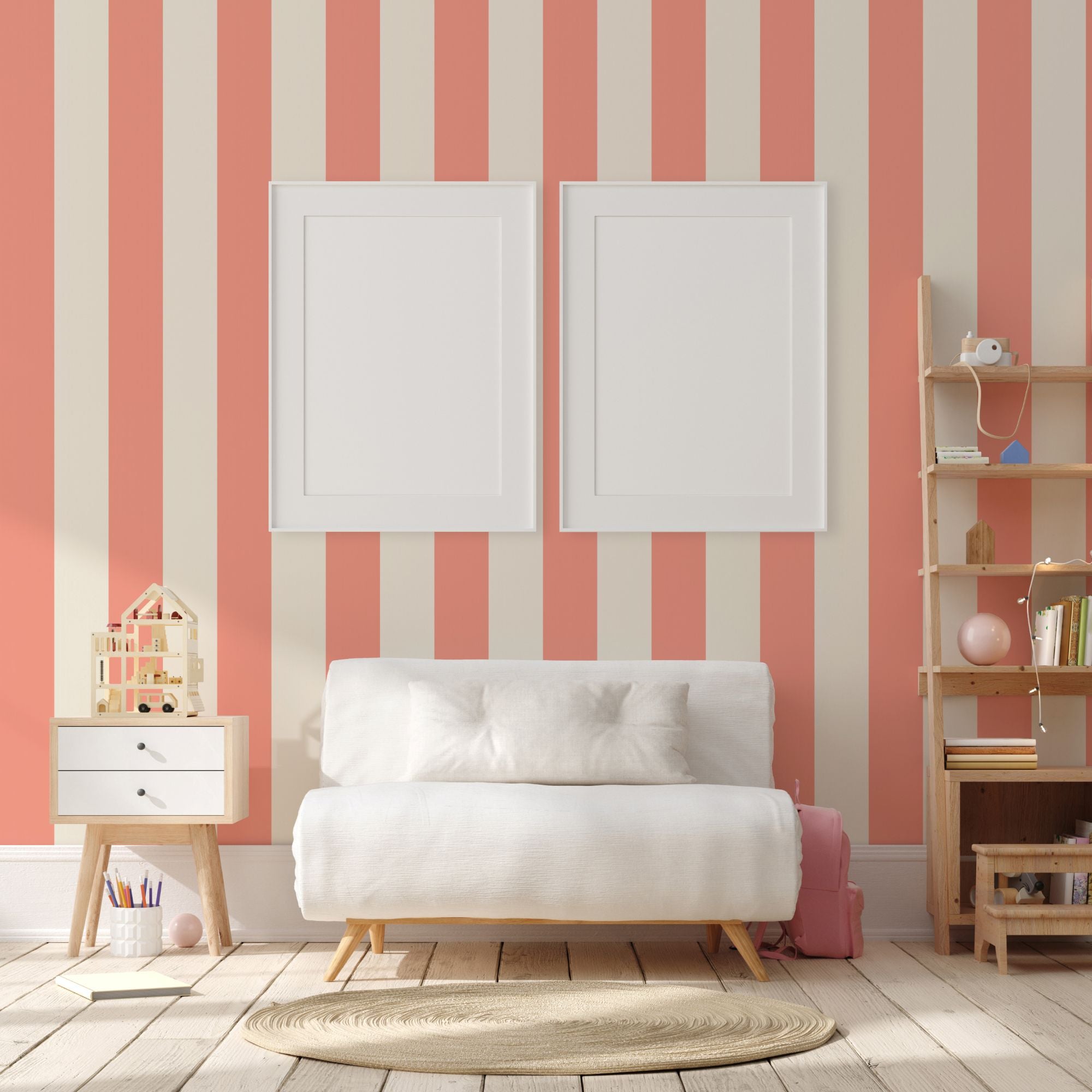 Strepen behang kinderkamer meisjeskamer tienerkamer koraal creme bold Line Papr Walls