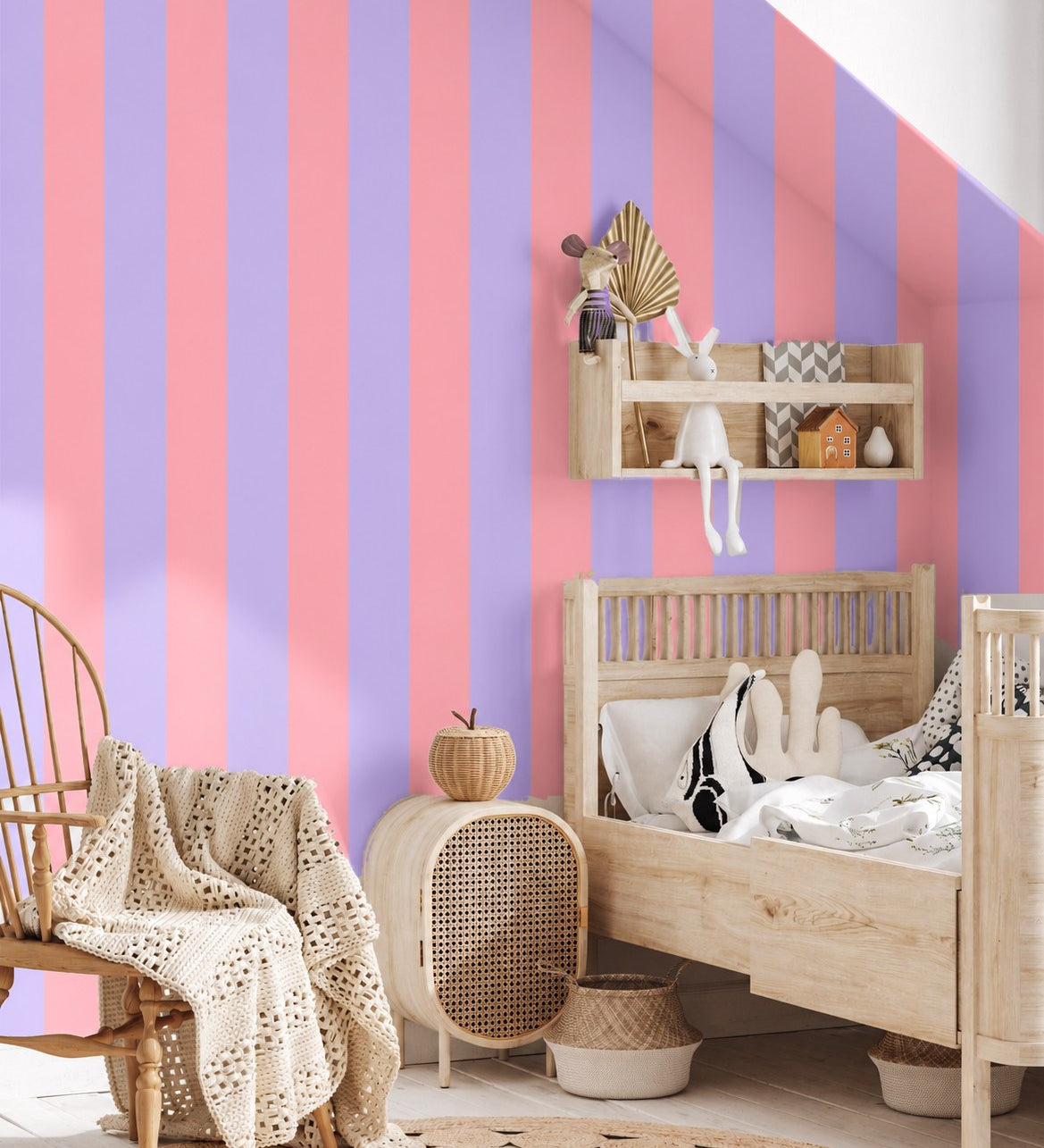 Papr Walls strepen behang voor de kinderkamer meisjeskamer koraal roze paars tienerkamer