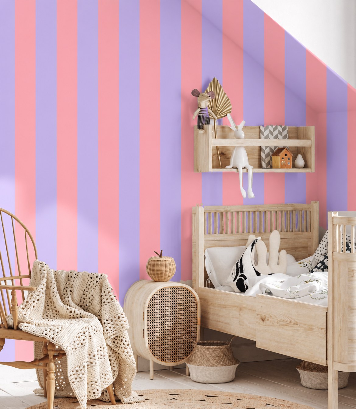 Papr Walls strepen behang voor de kinderkamer meisjeskamer koraal roze paars tienerkamer