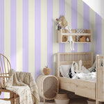 Strepen behang kinderkamer meisjeskamer tienerkamer lila brede strepen