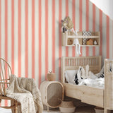 Strepen behang voor de kinderkamer meisjeskamer babykamer koraal Papr Walls