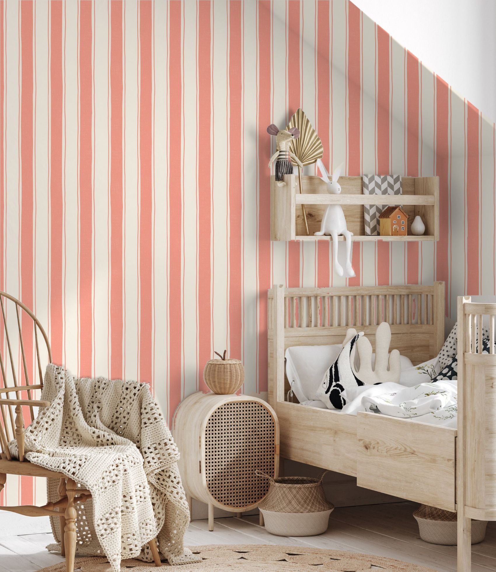 Strepen behang voor de kinderkamer meisjeskamer babykamer koraal Papr Walls