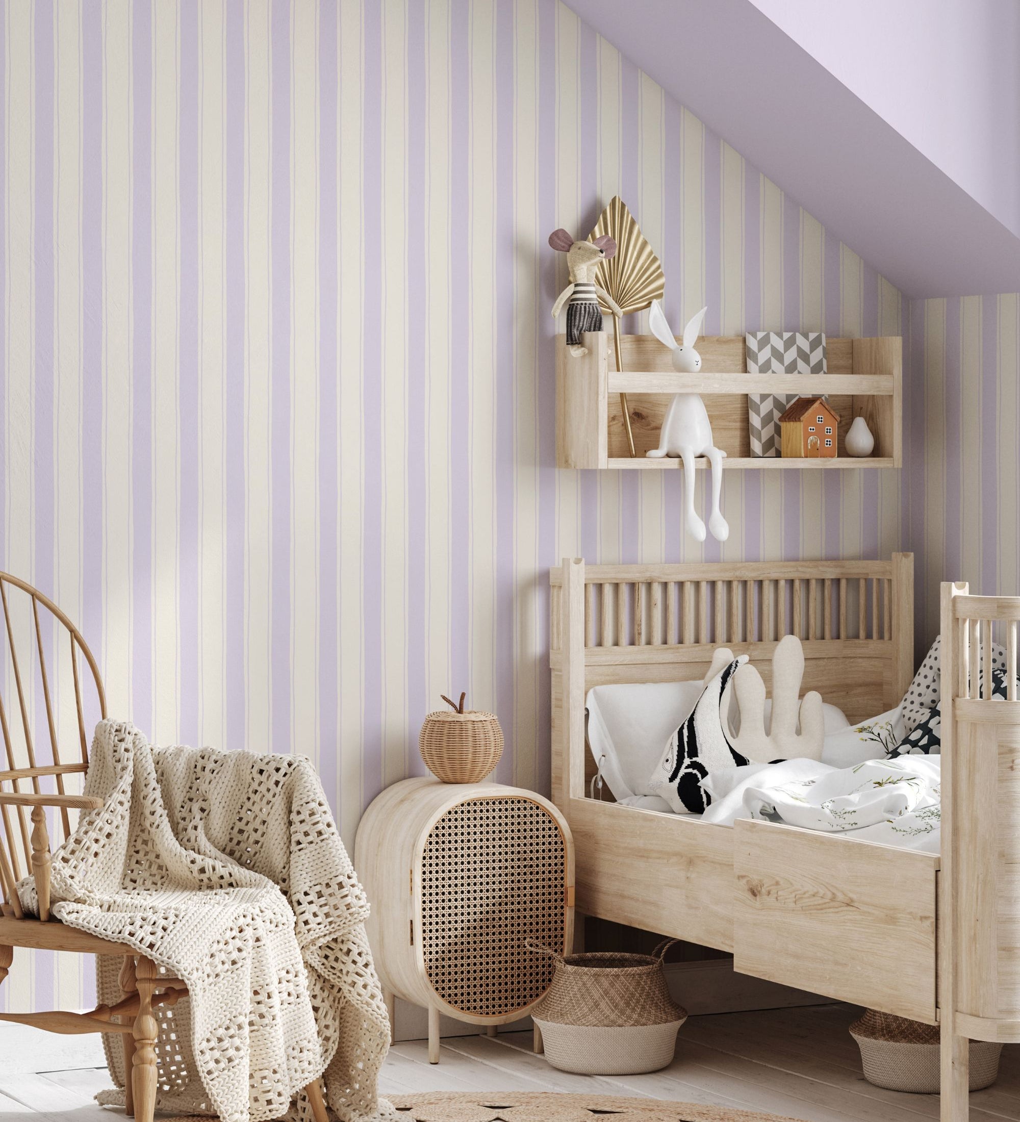 Papr Walls strepen behang voor de babykamer kinderkamer lila smalle streep Straight Up small 