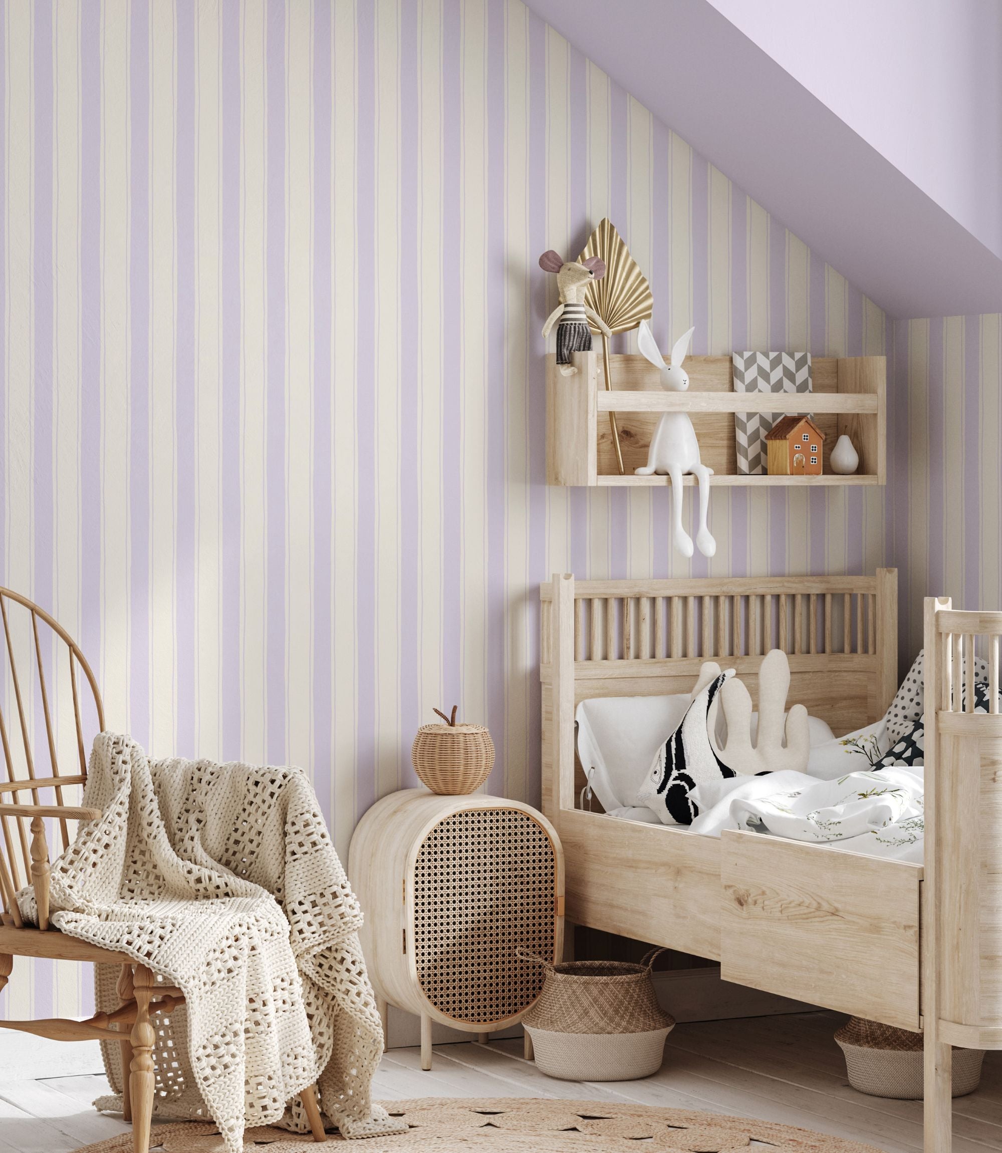 Papr Walls strepen behang voor de babykamer kinderkamer lila smalle streep Straight Up small 