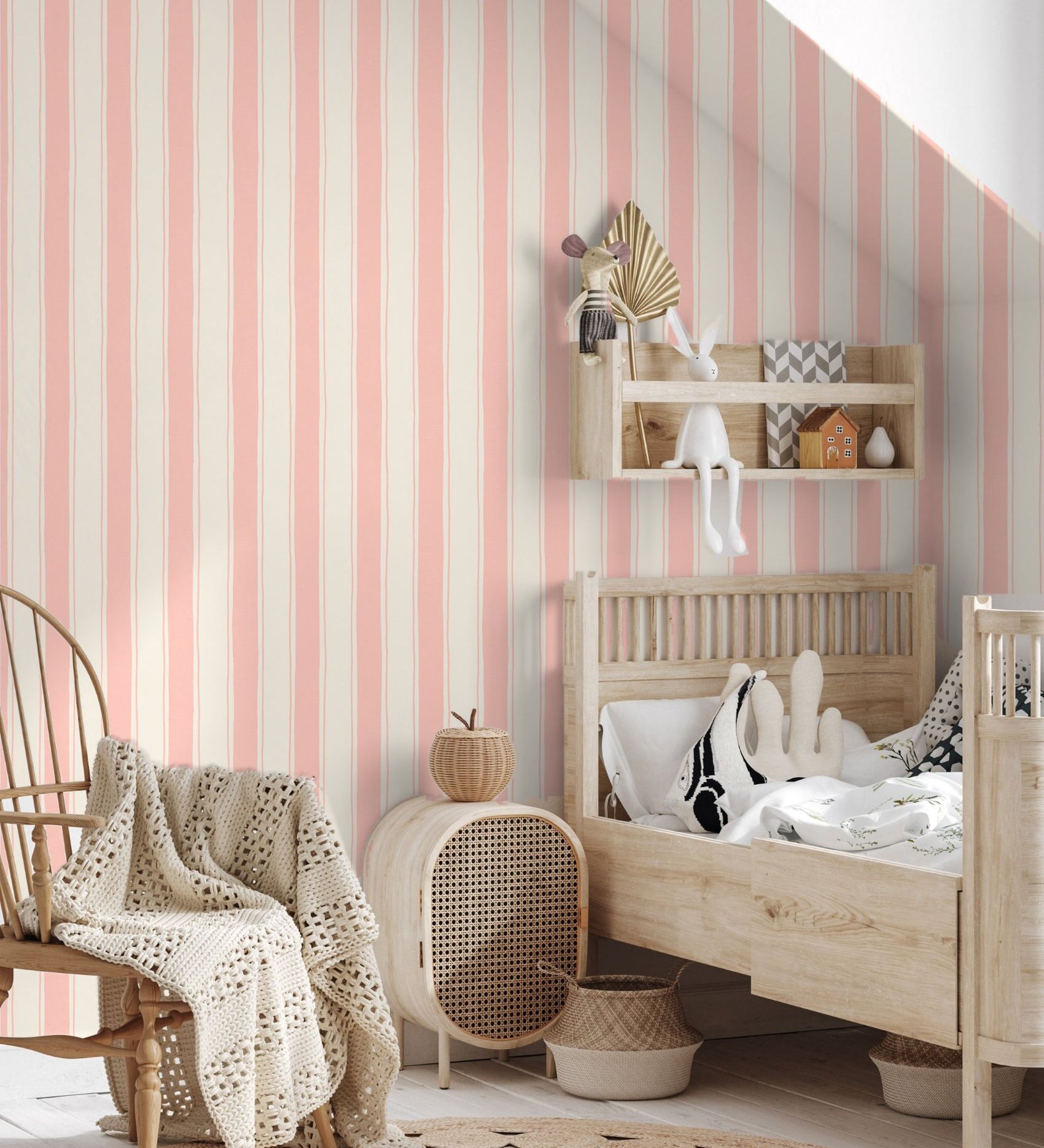 Papr Walls strepen behang voor de babykamer kinderkamer roze smalle streep