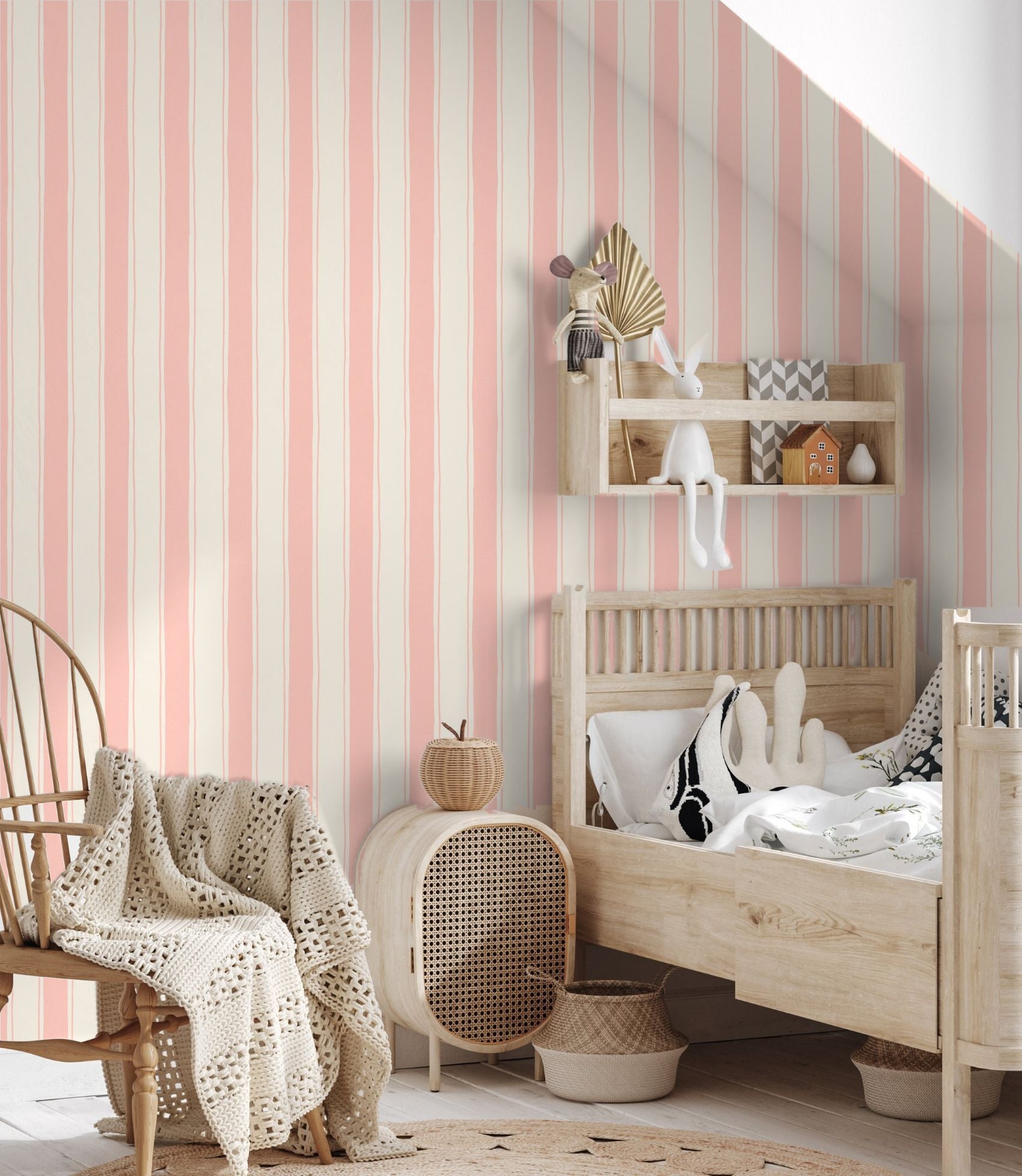 Papr Walls strepen behang voor de babykamer kinderkamer roze smalle streep