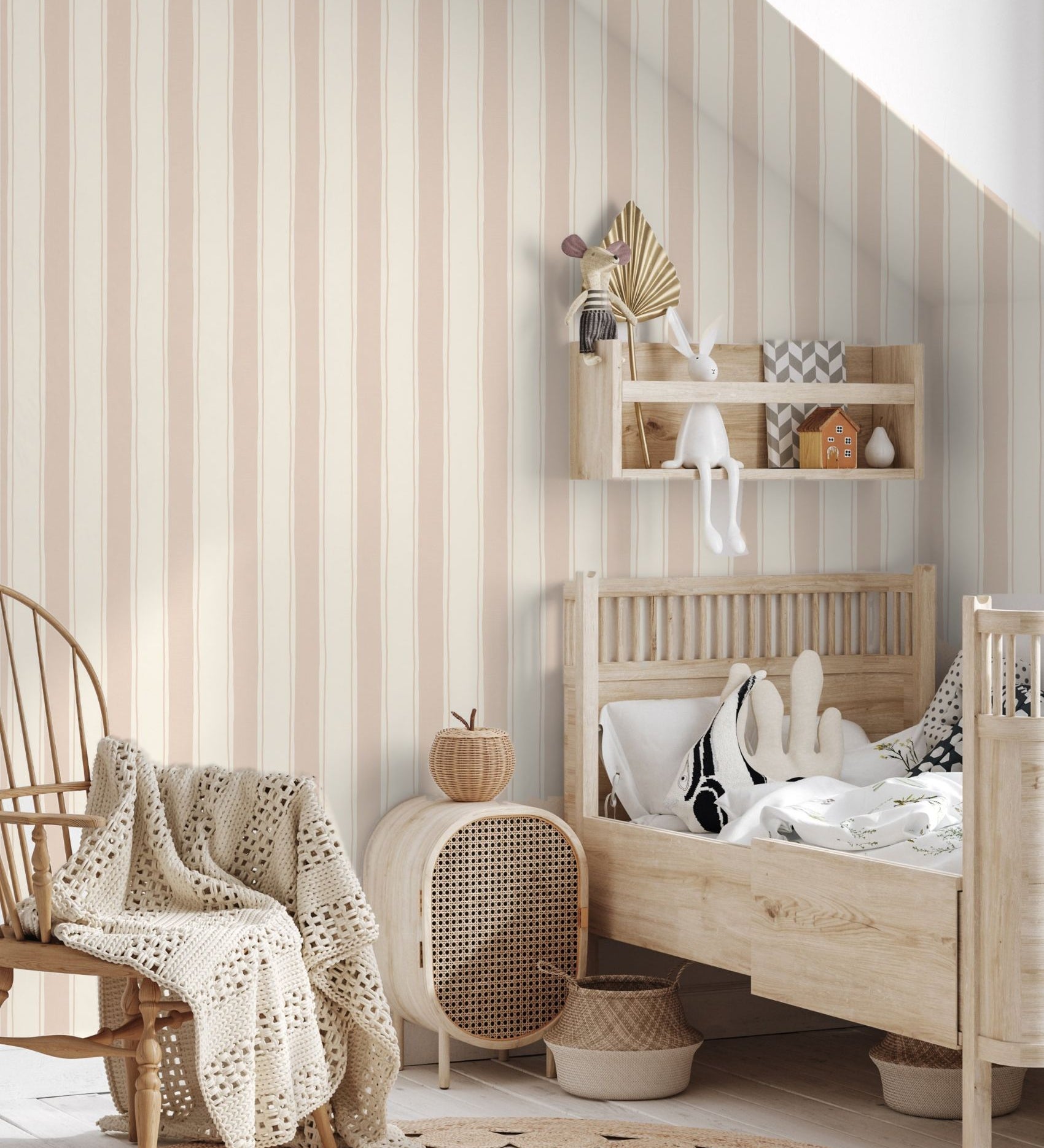 Papr Walls strepen behang voor de babykamer kinderkamer zand beige smalle streep