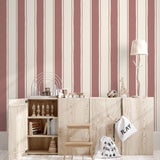 Strepen behang kinderkamer babykamer jongenskamer papr walls straight up wide burgundy