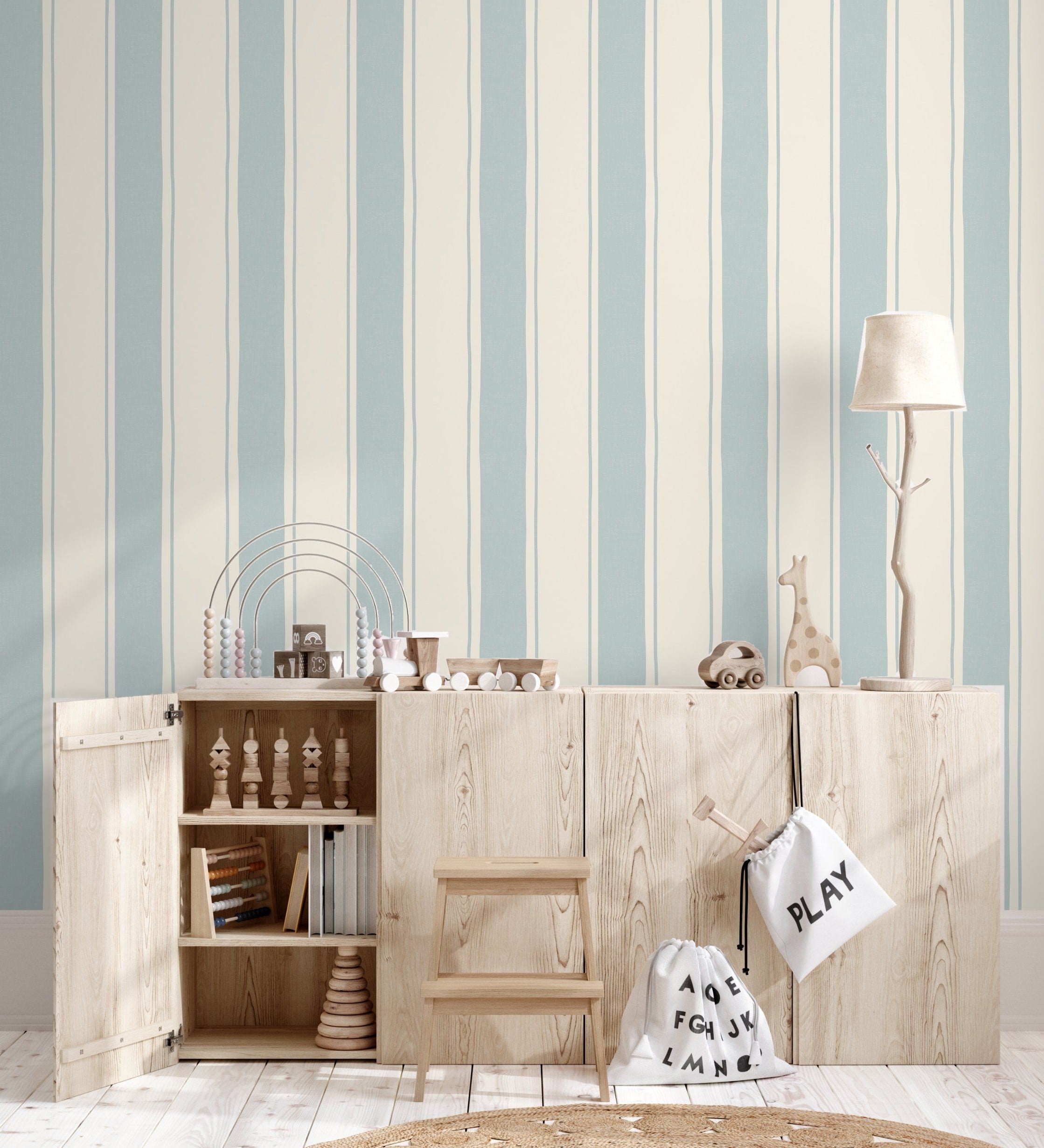 Papr Walls strepen behang voor de babykamer kinderkamer lichtblauw brede streep