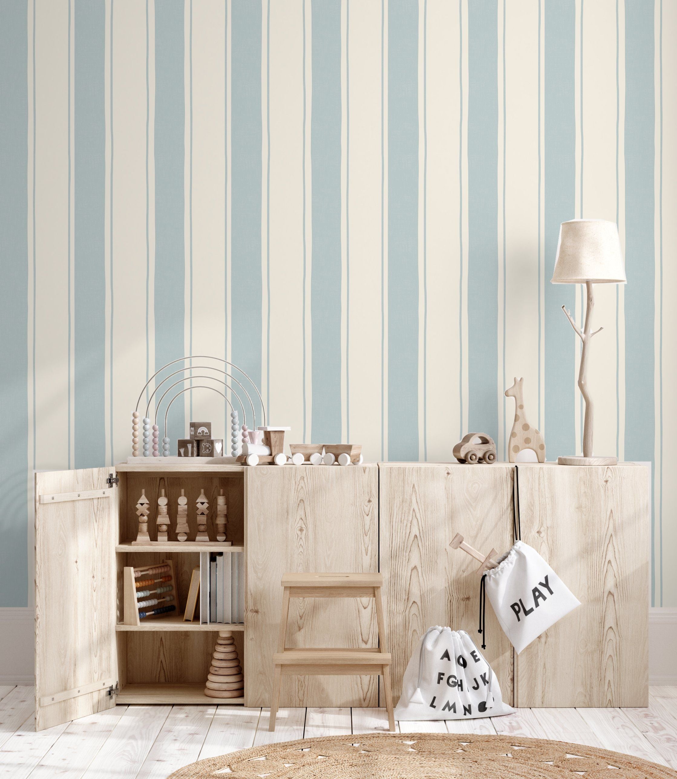 Papr Walls strepen behang voor de babykamer kinderkamer lichtblauw brede streep