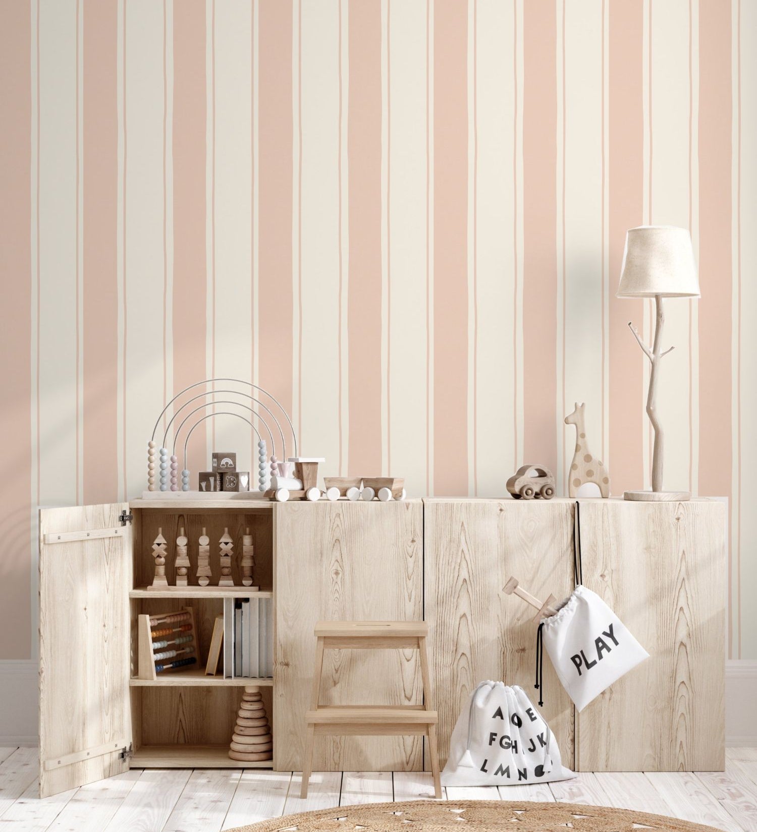 Strepen behang kinderkamer meisjeskamer babykamer lichtroze poederroze