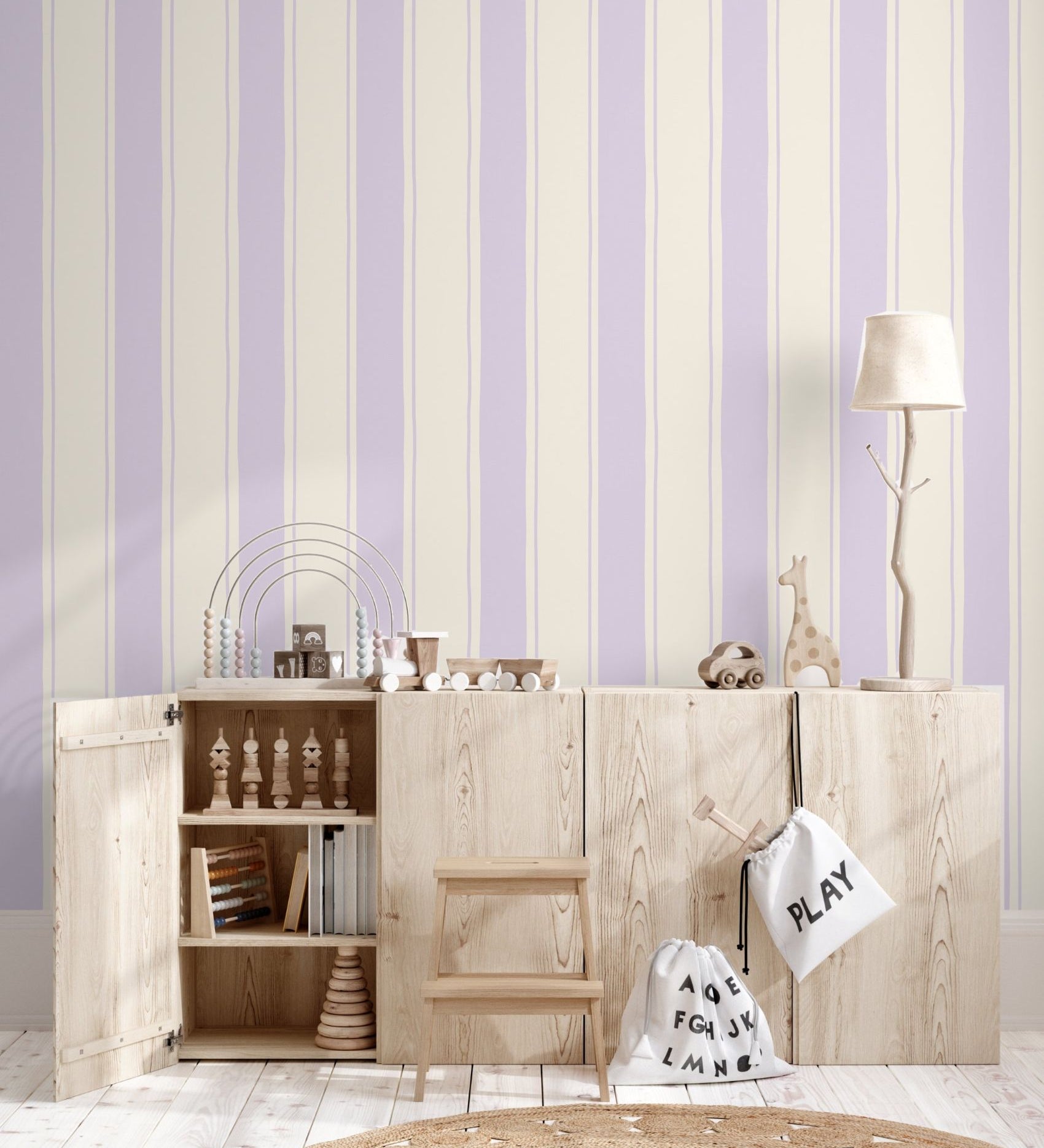 Papr Walls strepen behang voor de babykamer kinderkamer lila brede streep