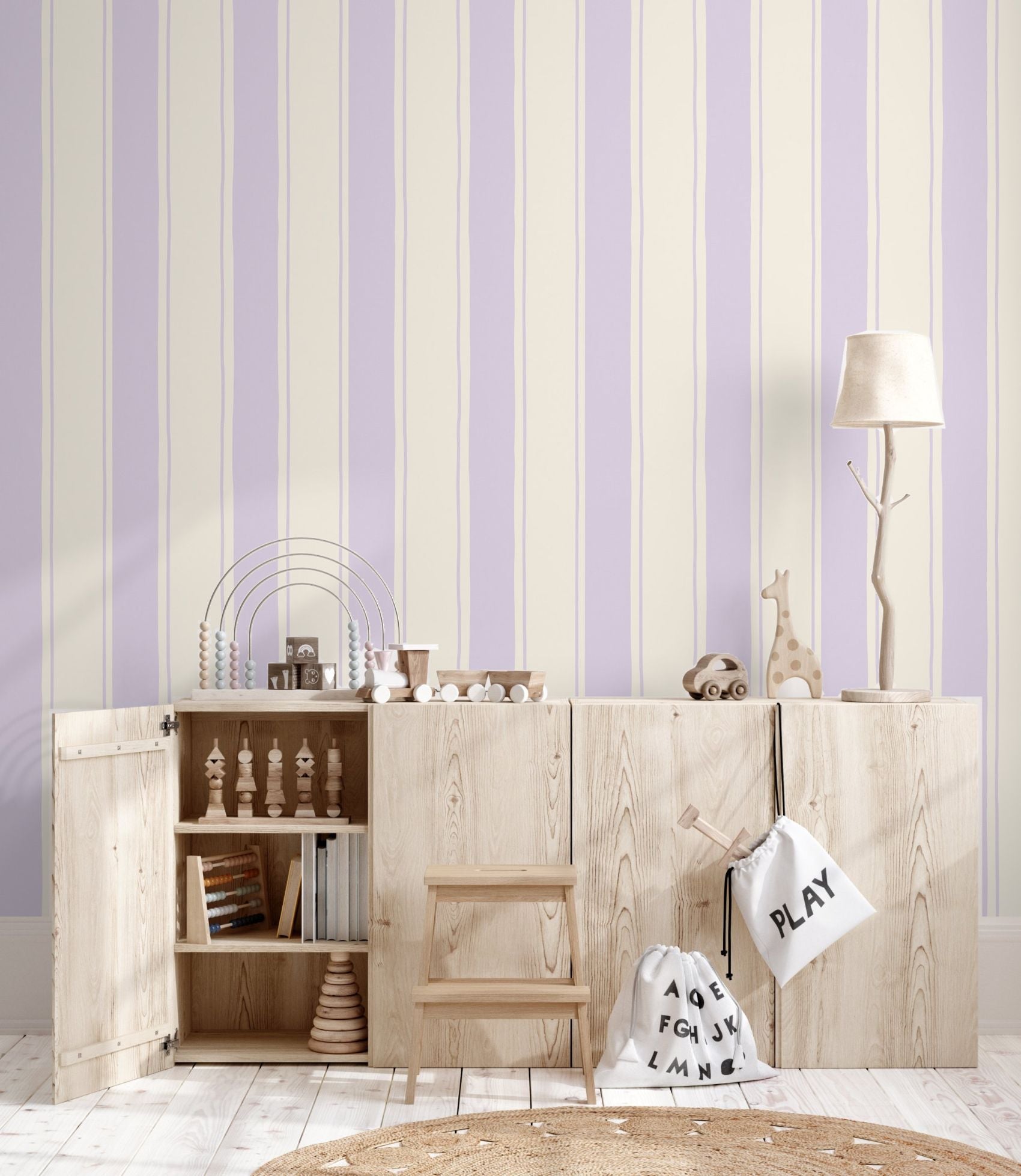 Papr Walls strepen behang voor de babykamer kinderkamer lila brede streep