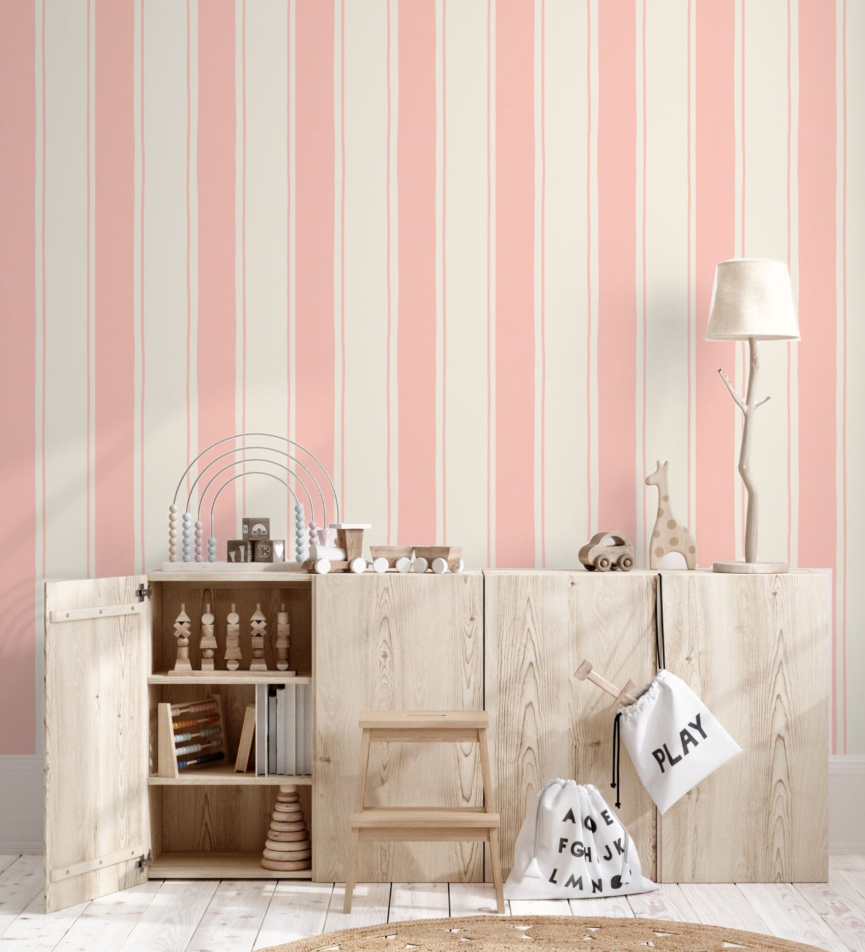 Papr Walls strepen behang voor de babykamer kinderkamer roze brede streep