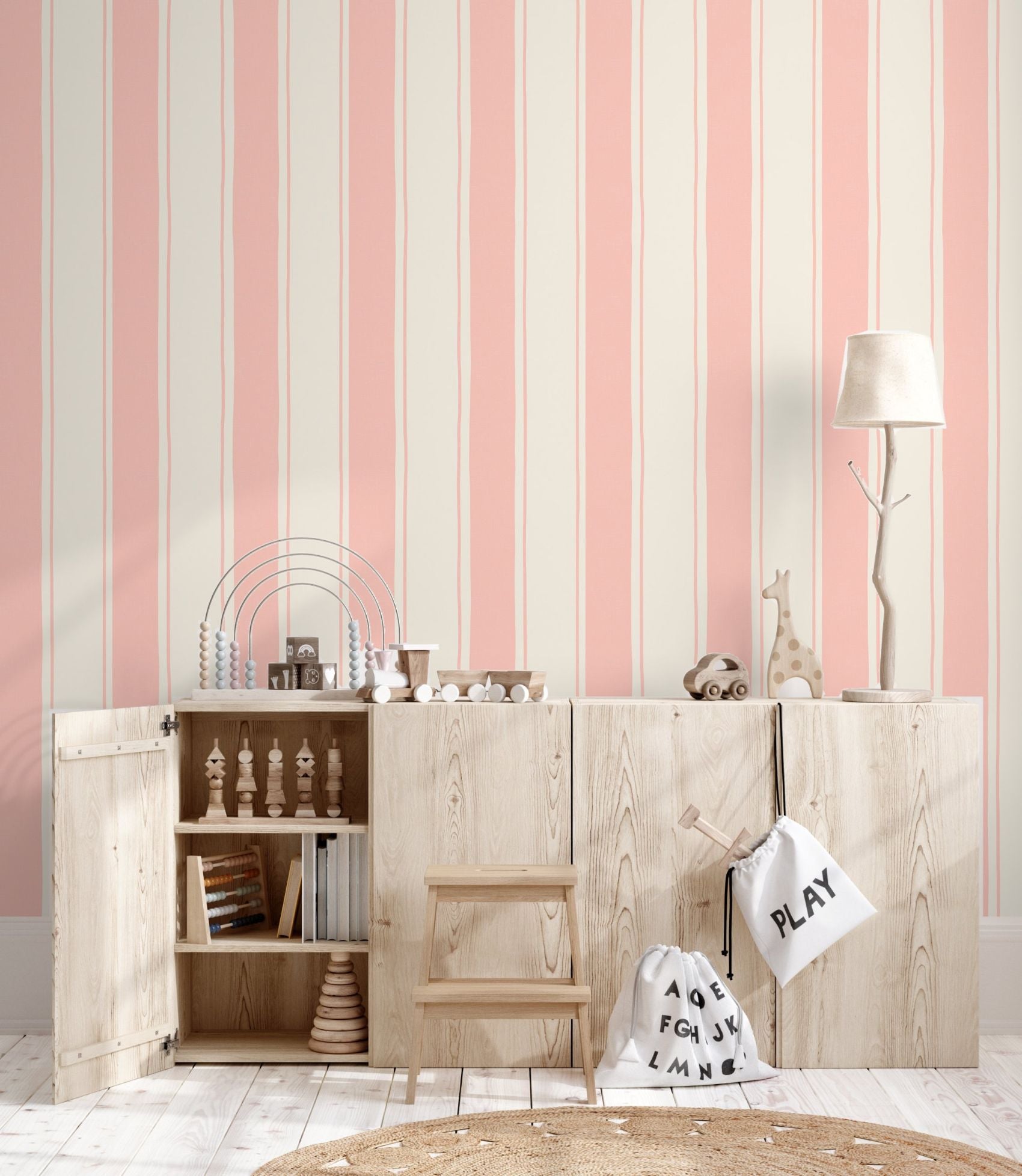 Papr Walls strepen behang voor de babykamer kinderkamer roze brede streep