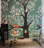 Kinderkamer behang studio onszelf boom fox in forest groen
