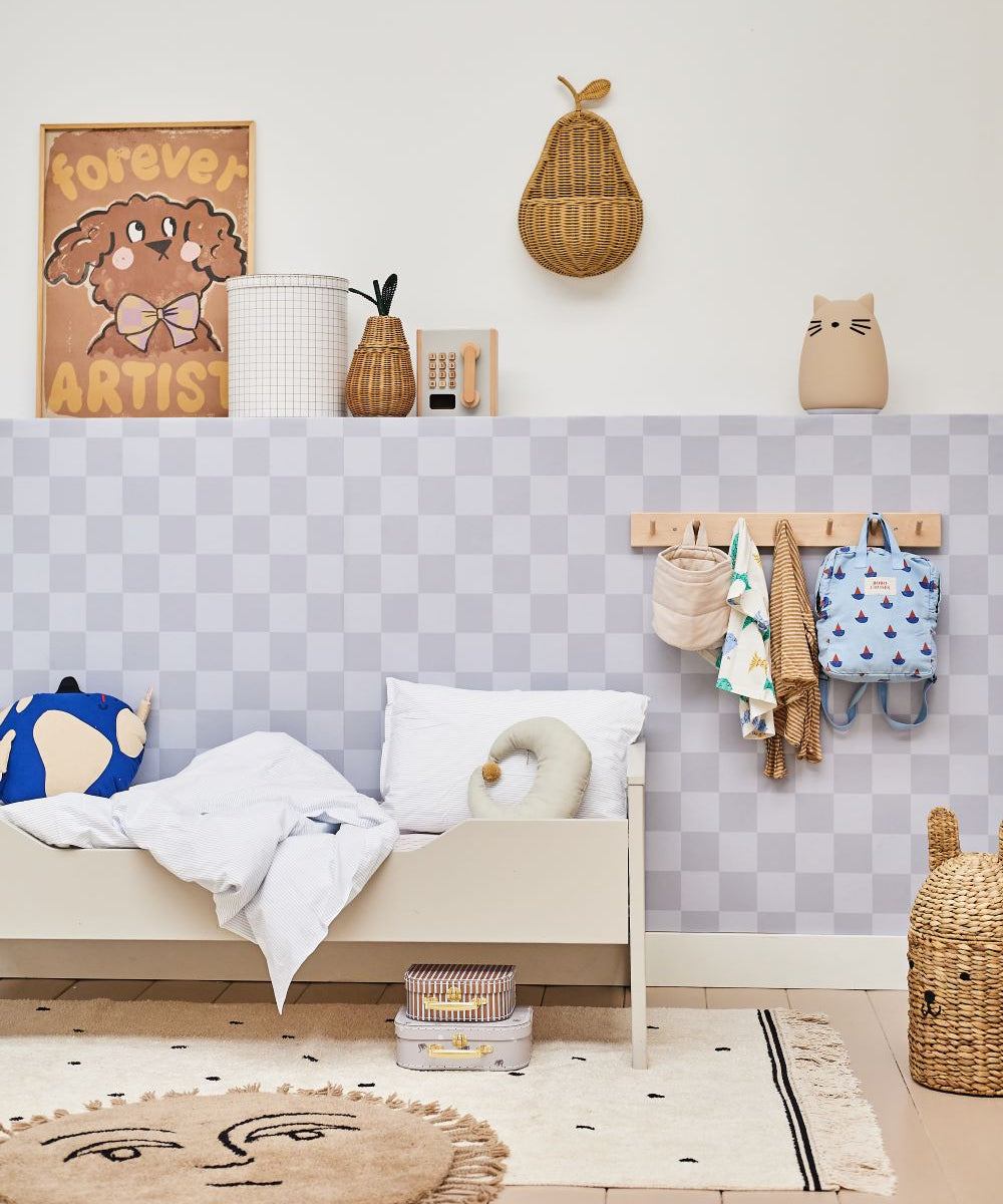 Studio Pieni kinderbehang blokken geruit fedde blauw