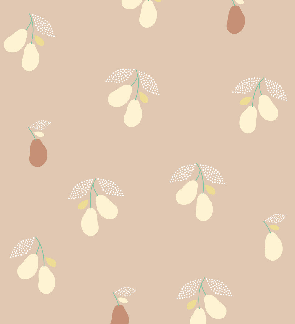Studio Pieni beige behang voor de meisjeskamer of babykamer met peren