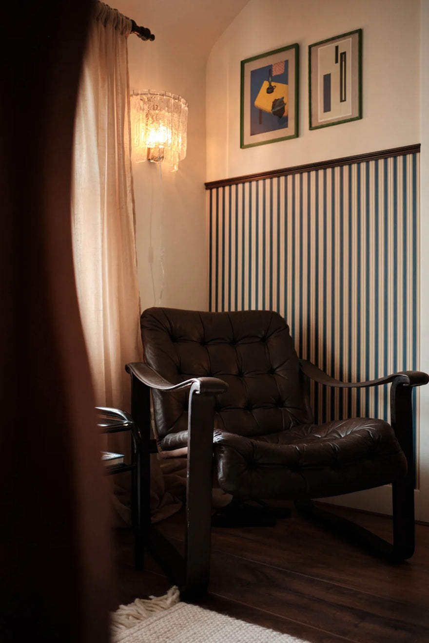 Summer Gray Niton gestreept behang voor de kinderkamer jongenskamer babykamer blauw