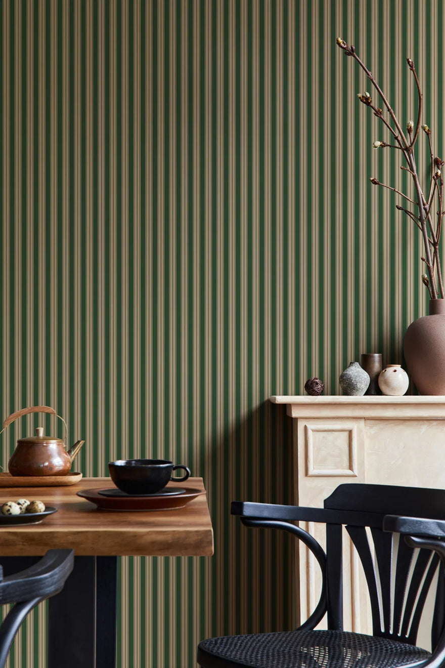 Summer Gray Niton gestreept behang voor de kinderkamer jongenskamer babykamer groen