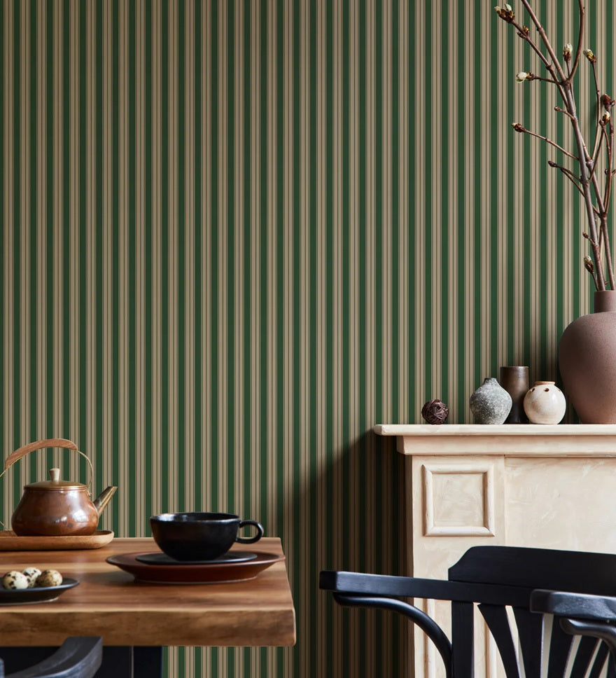 Summer Gray Niton gestreept behang voor de kinderkamer jongenskamer babykamer groen