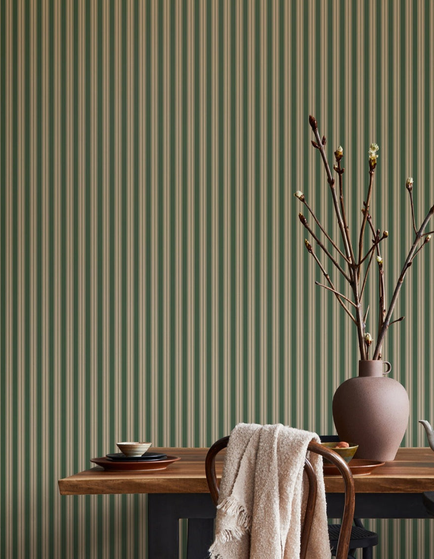 Summer Gray Niton gestreept behang voor de kinderkamer jongenskamer babykamer groen