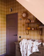 Geruit behang voor de kinderkamer en babykamer linnen look Summer Gray Linen geel