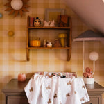 Geruit behang voor de kinderkamer en babykamer linnen look Summer Gray Linen geel